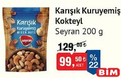 SEYRAN KARIŞIK KURUYEMİŞ KOKTEYL 200 G fiyat ve kampanya bilgisi